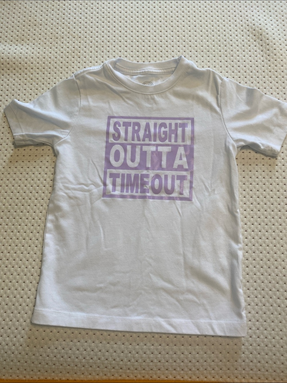 Kids XS White Tee with Purple "Straight Outta Timeout" Graphic